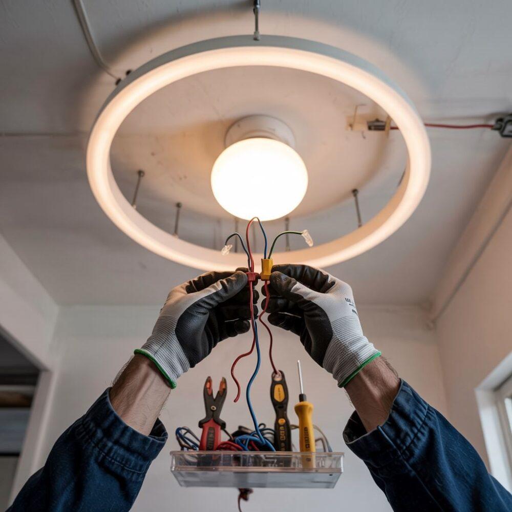 elektryk przy lampie